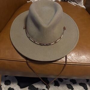 Stetson Taupe Felt Wide-Brim Hat with Decorative Leather Band